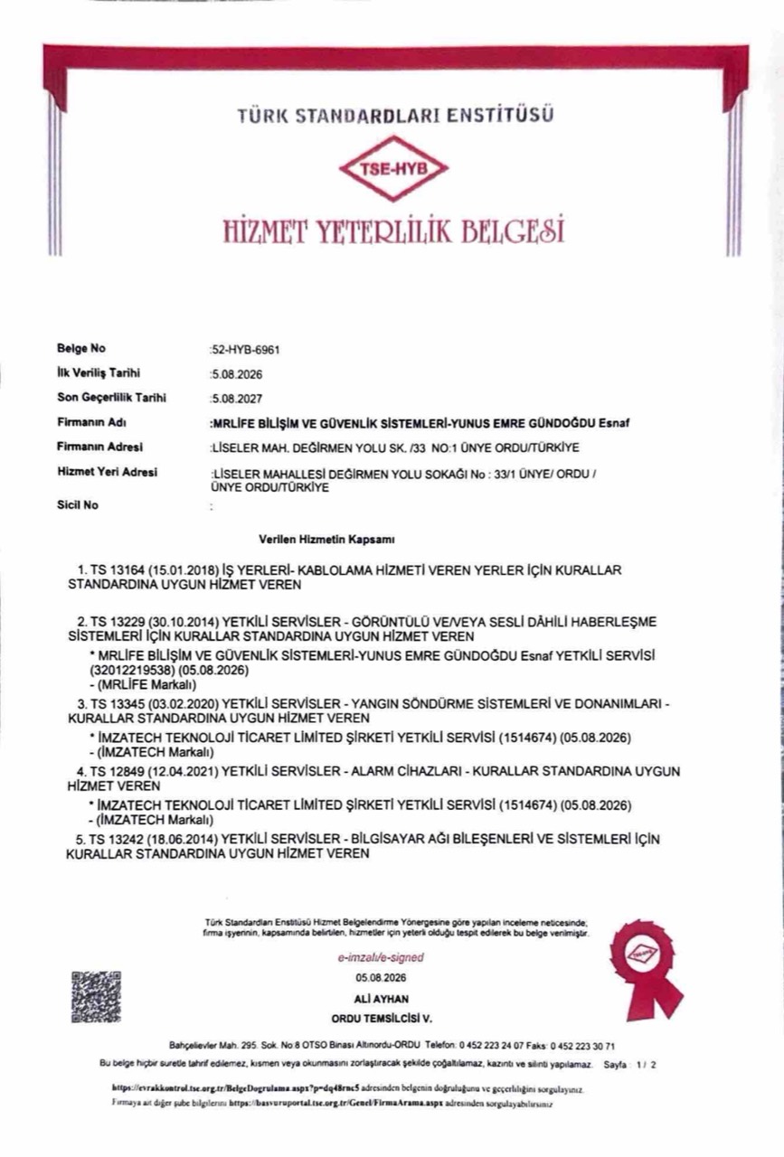 TSE-HYB Hizmet Yeterlilik Belgesi - MRLife Bilişim ve Guvenlik Sistemleri